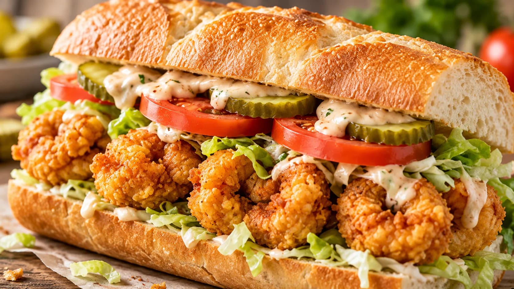 Fried Shrimp Po'Boy finished dish